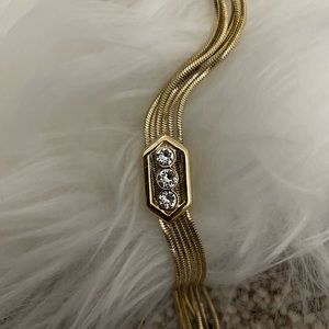 WHBM Gold Tone Necklace with 3 Crystals